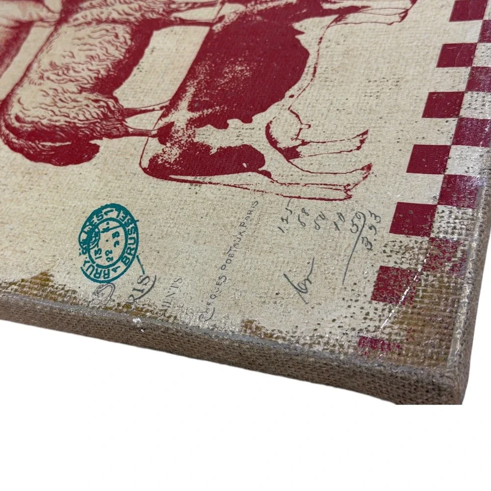 Farmhouse Stacked Animals Canvas Wall Art French Country Burlap Decor 13x19in‎